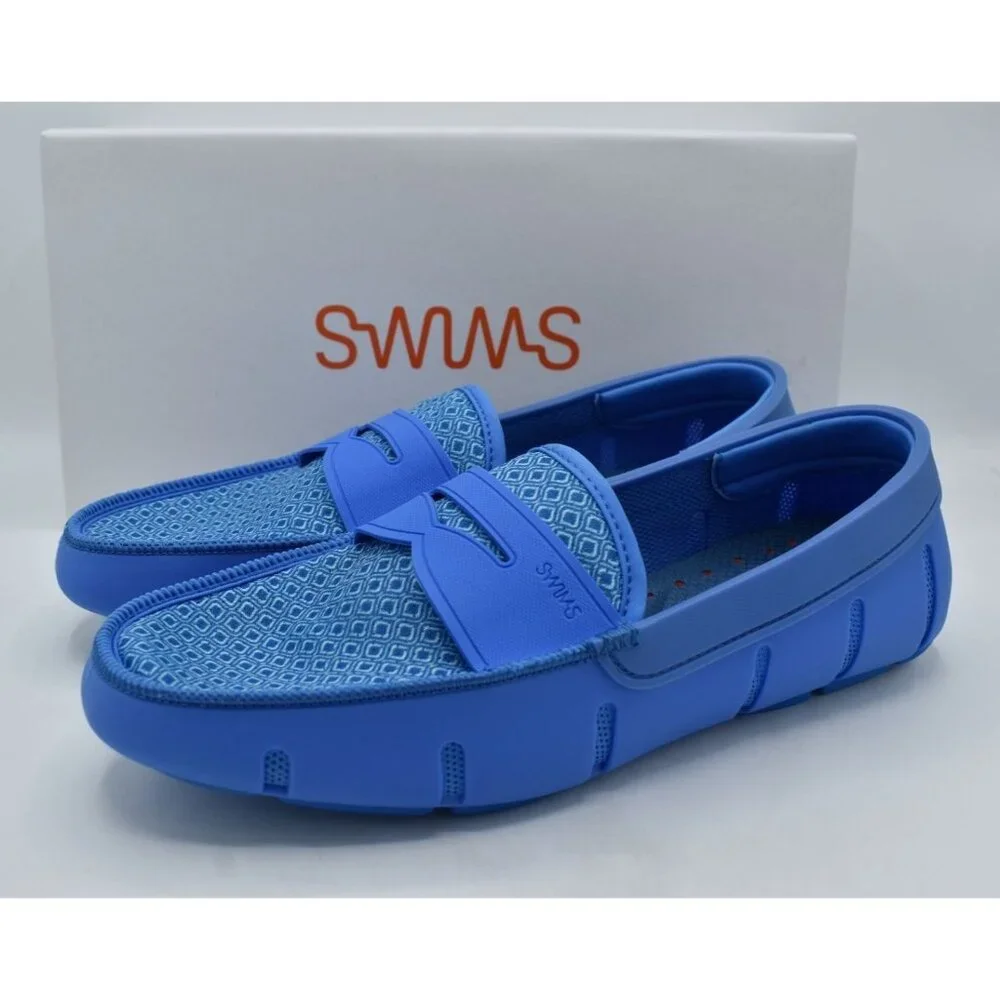 SWIMS Mens Size 12 Sail Blue Printed Penny‎ Loafers Slip On Shoes